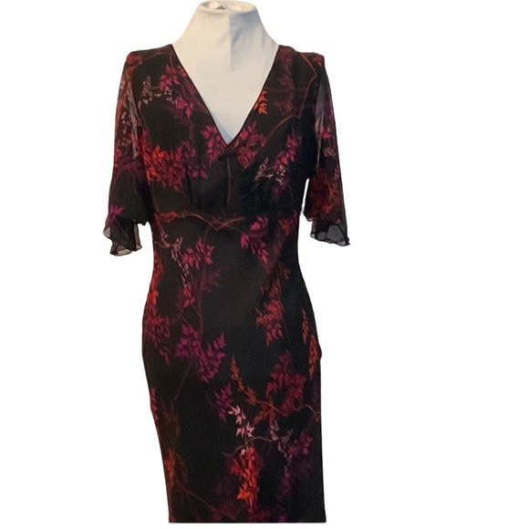 Vintage Dark Romance Whimsigoth Floral Silk Midi Dress Size 6 - Picture 2 of 6